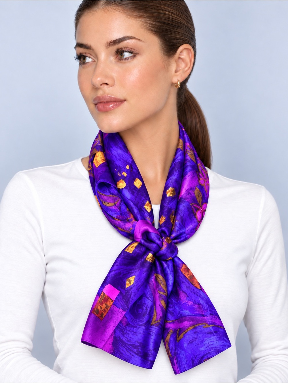NWT Vintage St. John by Marie Gray 100% Silk Scarf Purple African Violet
